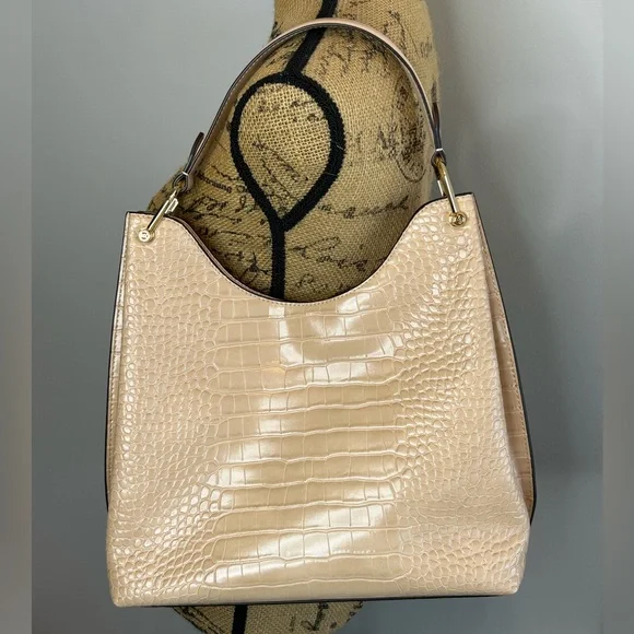 NEW Michael Kors Buff Joan Large Slouchy Shoulder Bag Embossed Crocodile - Picture 2 of 8